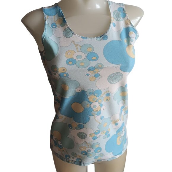 Small Vintage Top 1960's 1OF1 Handmade Stretch Knit Psychadelic Flower Tank Top - Picture 2 of 6